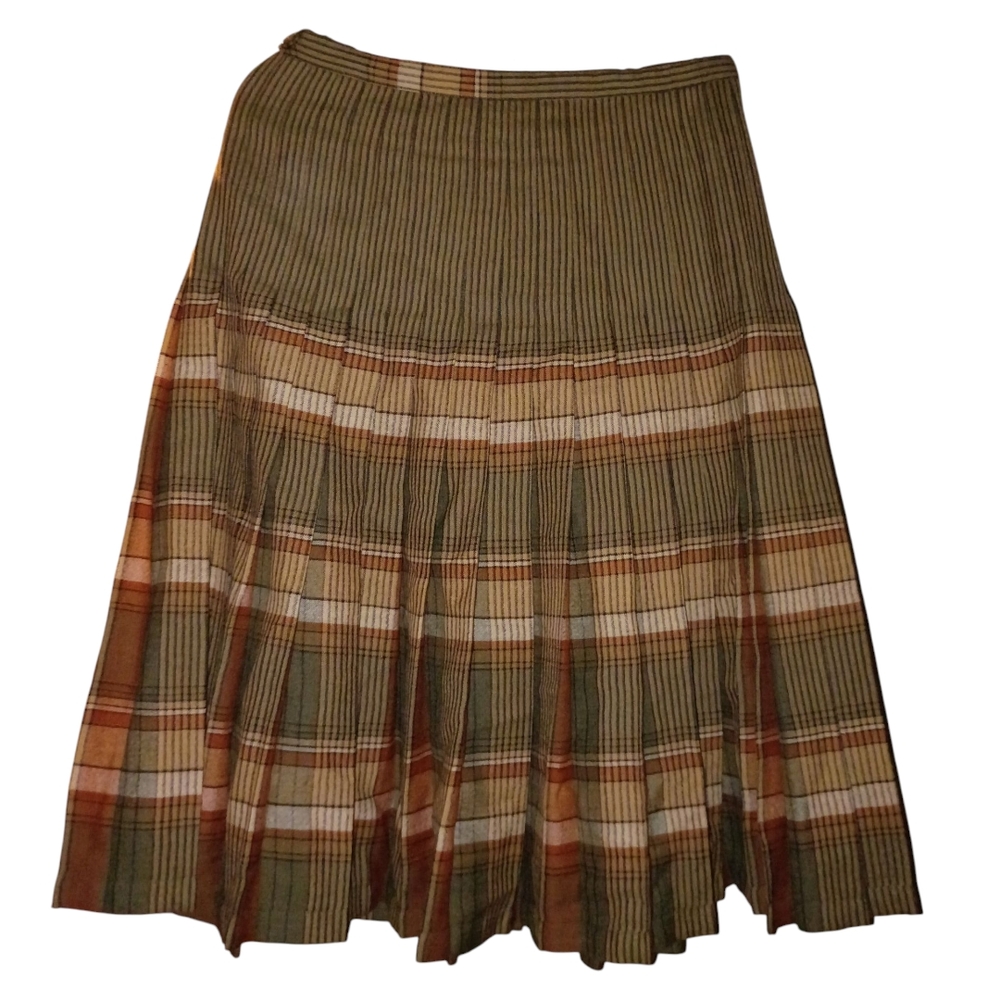 🦄Vintage 100%PureWoolThe Scotch HouseChic Plaid A-LineSkirtOlive and Tan Size14 - Picture 3 of 10